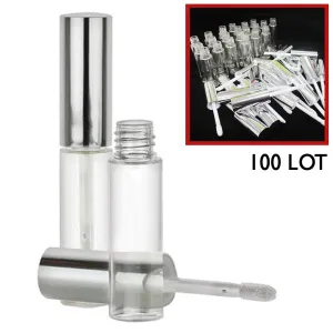 100pc Silver Lip Gloss Tube Lip Balm Bottle Empty Cosmetic Container Tube Travel