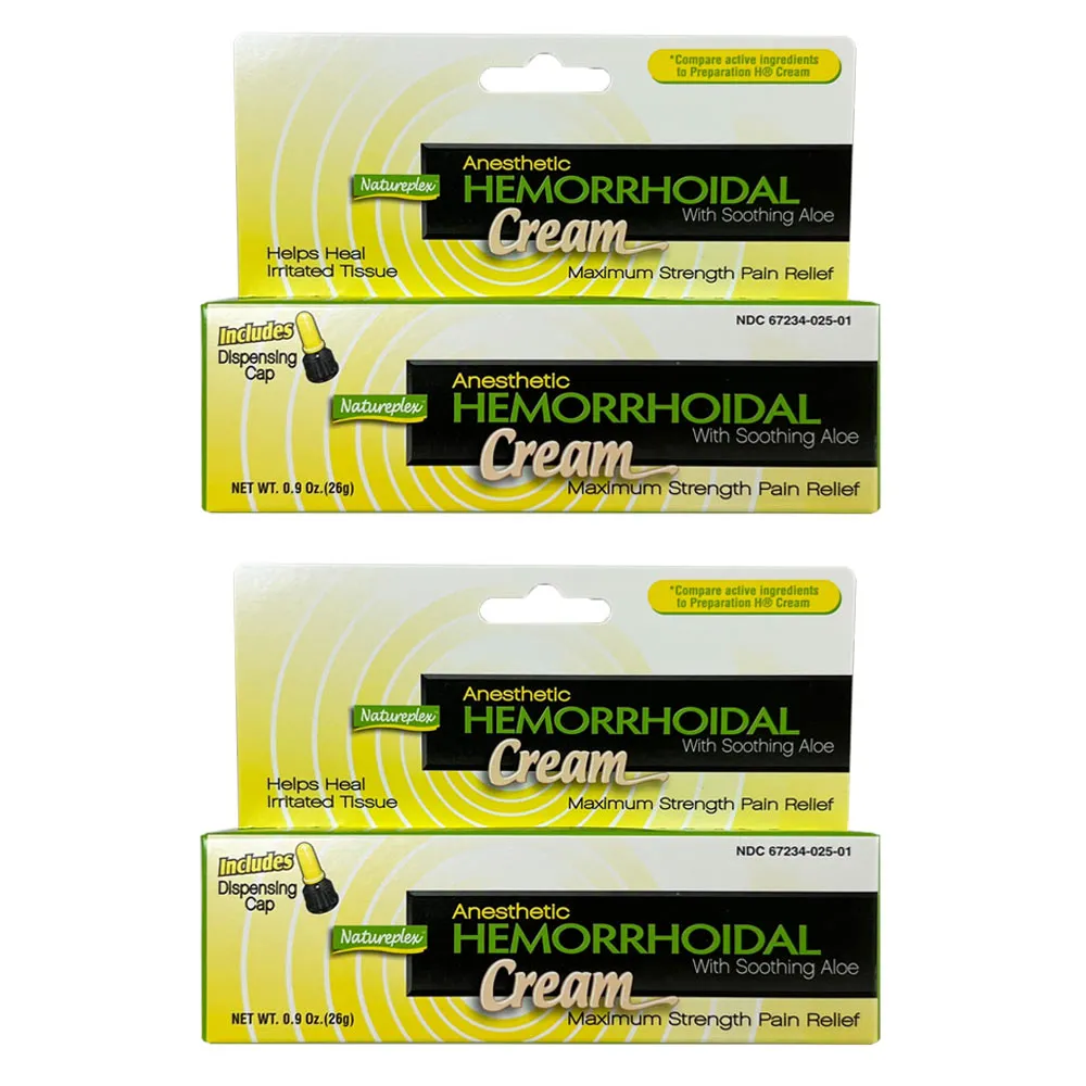 2 Pack Hemorrhoid Cream With Soothing Aloe Max Strength Anesthetic Pain Relief