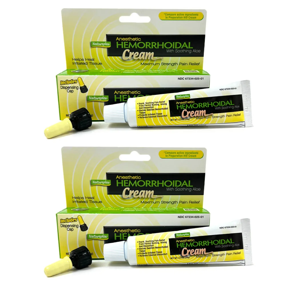 2 Pack Hemorrhoid Cream With Soothing Aloe Max Strength Anesthetic Pain Relief