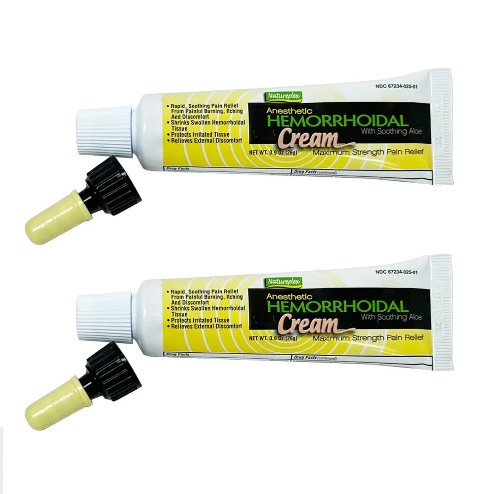 2 Pack Hemorrhoid Cream With Soothing Aloe Max Strength Anesthetic Pain Relief