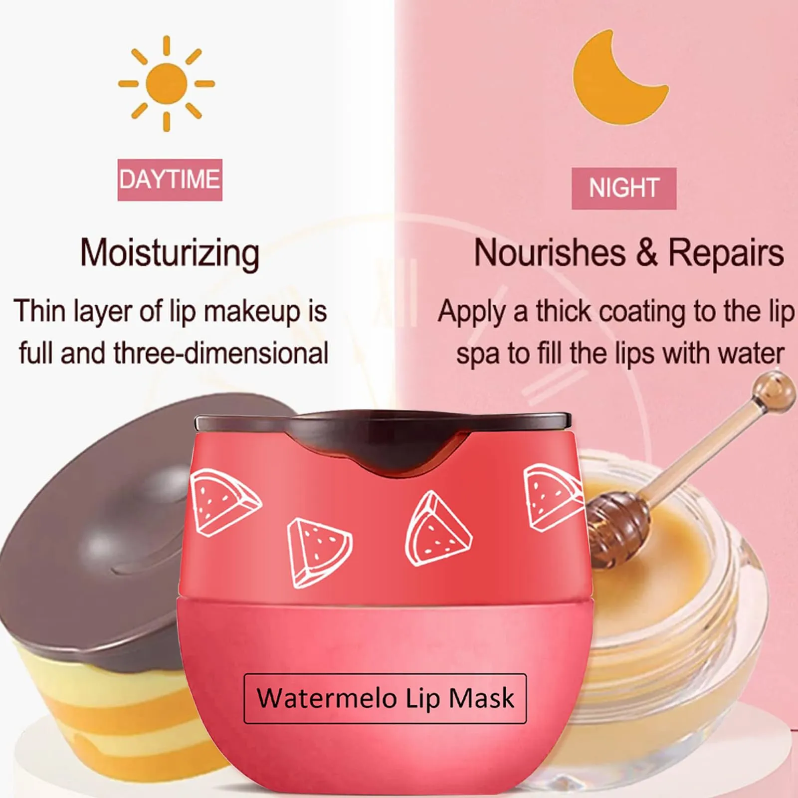 2 PCS Bee Lip Balm Honey Pot,Watermelon&Strawberry Lip Sleeping Mask Hydrating Prevention Dry and Cracked Lip Scrubs Exfoliator Lip Care,Lip Mask Overnight Reduces Lip Lines
