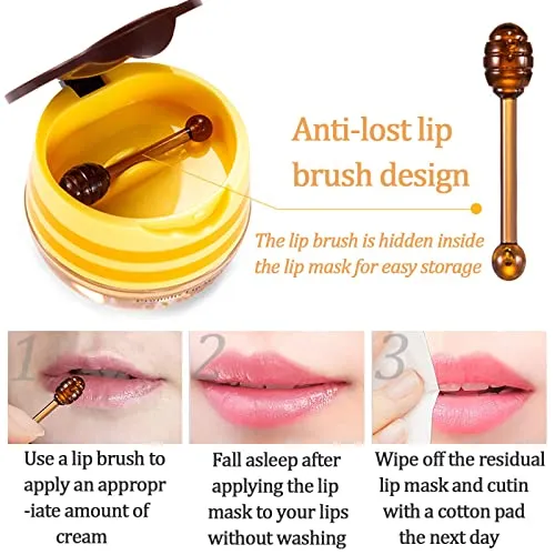 2 PCS Bee Lip Balm Lip Mask Honey Pot Honey Lip Mask Propolis Moisturizing Lip Balm with Stick - Hydrating Prevention Dry and Cracked Lip Scrubs Exfoliato Lip Wrinkle Skin Care Products