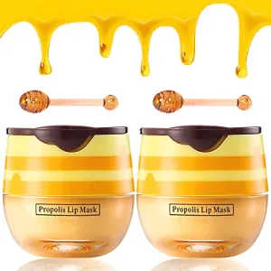 2 PCS Bee Lip Balm Lip Mask Honey Pot Honey Lip Mask Propolis Moisturizing Lip Balm with Stick - Hydrating Prevention Dry and Cracked Lip Scrubs Exfoliato Lip Wrinkle Skin Care Products