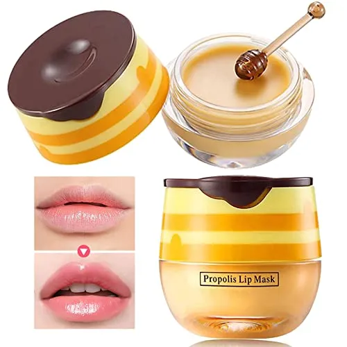 2 PCS Bee Lip Balm Lip Mask Honey Pot Honey Lip Mask Propolis Moisturizing Lip Balm with Stick - Hydrating Prevention Dry and Cracked Lip Scrubs Exfoliato Lip Wrinkle Skin Care Products