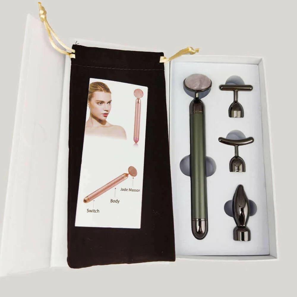 4 in 1 Vibrating Rose Quartz Roller Face Roller Eye Massager Jade