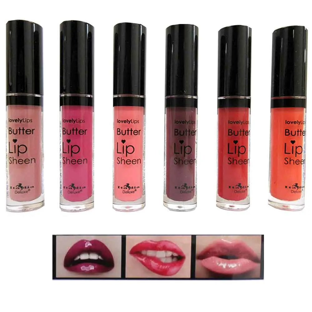6 Pc Lip Gloss Shine Shea Butter Sheen Balm Vitamin E Beauty Cosmetic Lipstick