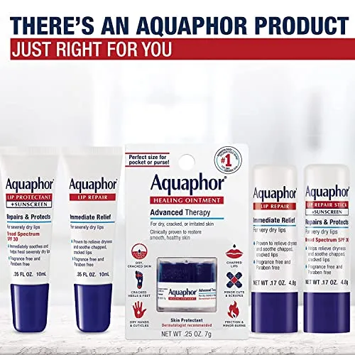 Aquaphor Lip Repair Ointment - Long-lasting Moisture to Soothe Dry Chapped Lips - .35 fl. oz. Tube (Pack of 2)