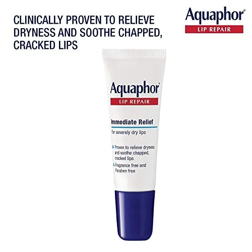 Aquaphor Lip Repair Ointment - Long-lasting Moisture to Soothe Dry Chapped Lips - .35 fl. oz. Tube (Pack of 2)