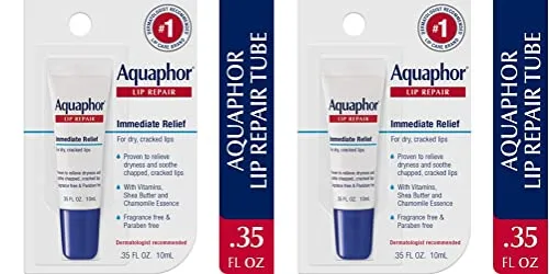 Aquaphor Lip Repair Ointment - Long-lasting Moisture to Soothe Dry Chapped Lips - .35 fl. oz. Tube (Pack of 2)