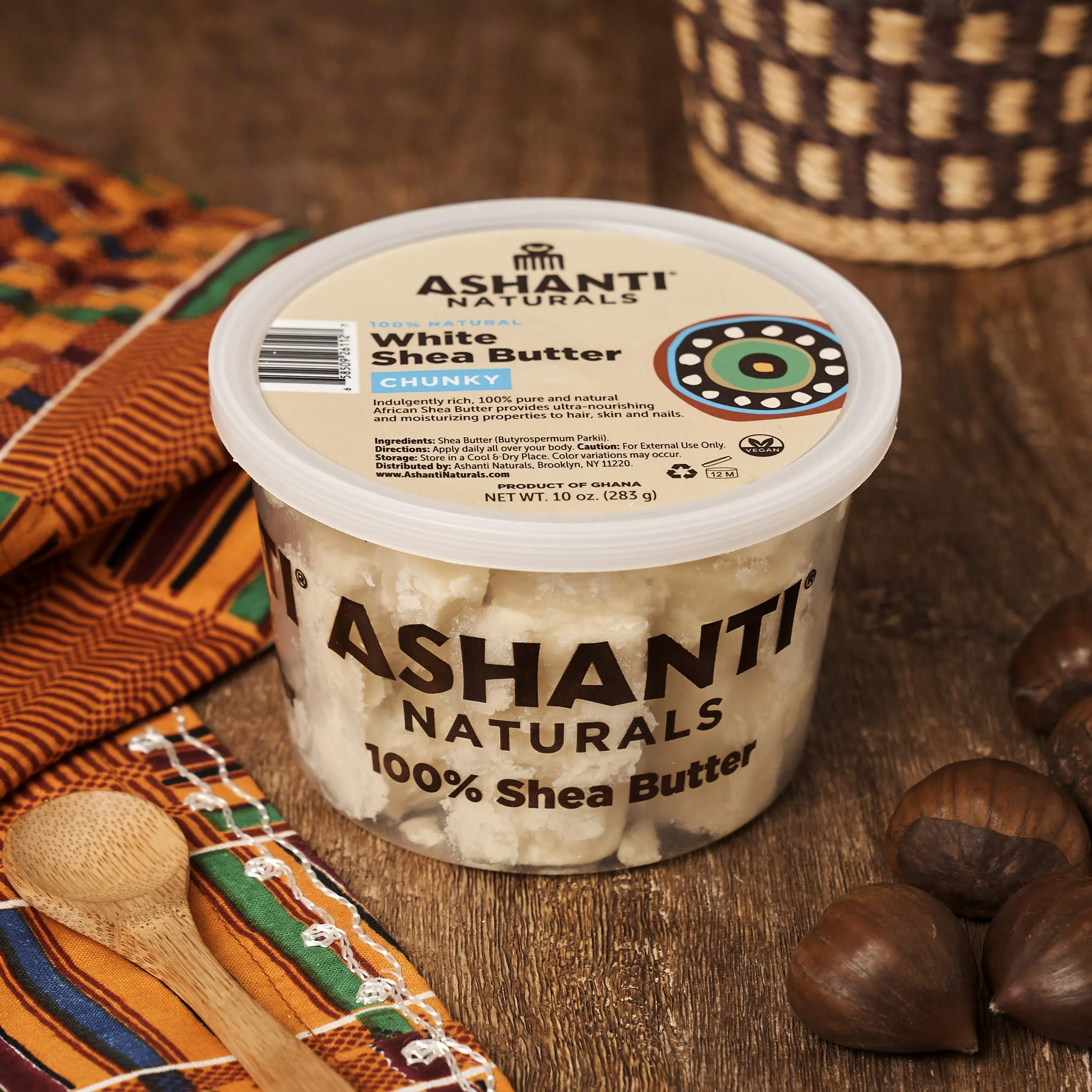 ASHANTI NATURALS 100% CHUNKY NATURAL AFRICAN SHEA BUTTER, WHITE, 10 OZ.