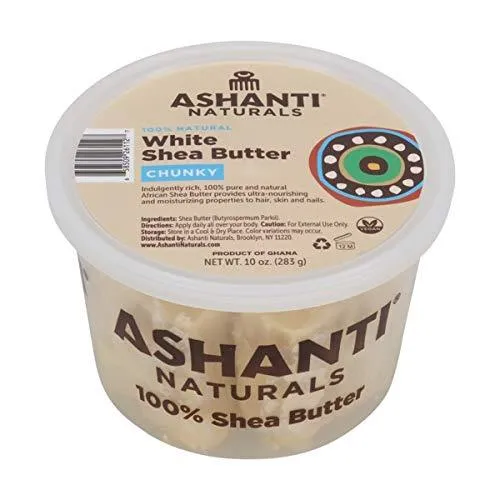 ASHANTI NATURALS 100% CHUNKY NATURAL AFRICAN SHEA BUTTER, WHITE, 10 OZ.