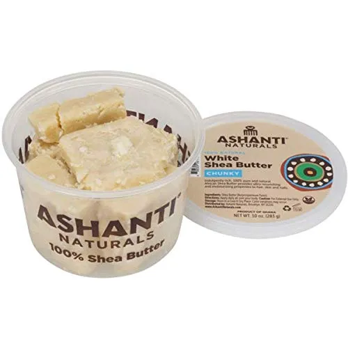ASHANTI NATURALS 100% CHUNKY NATURAL AFRICAN SHEA BUTTER, WHITE, 10 OZ.