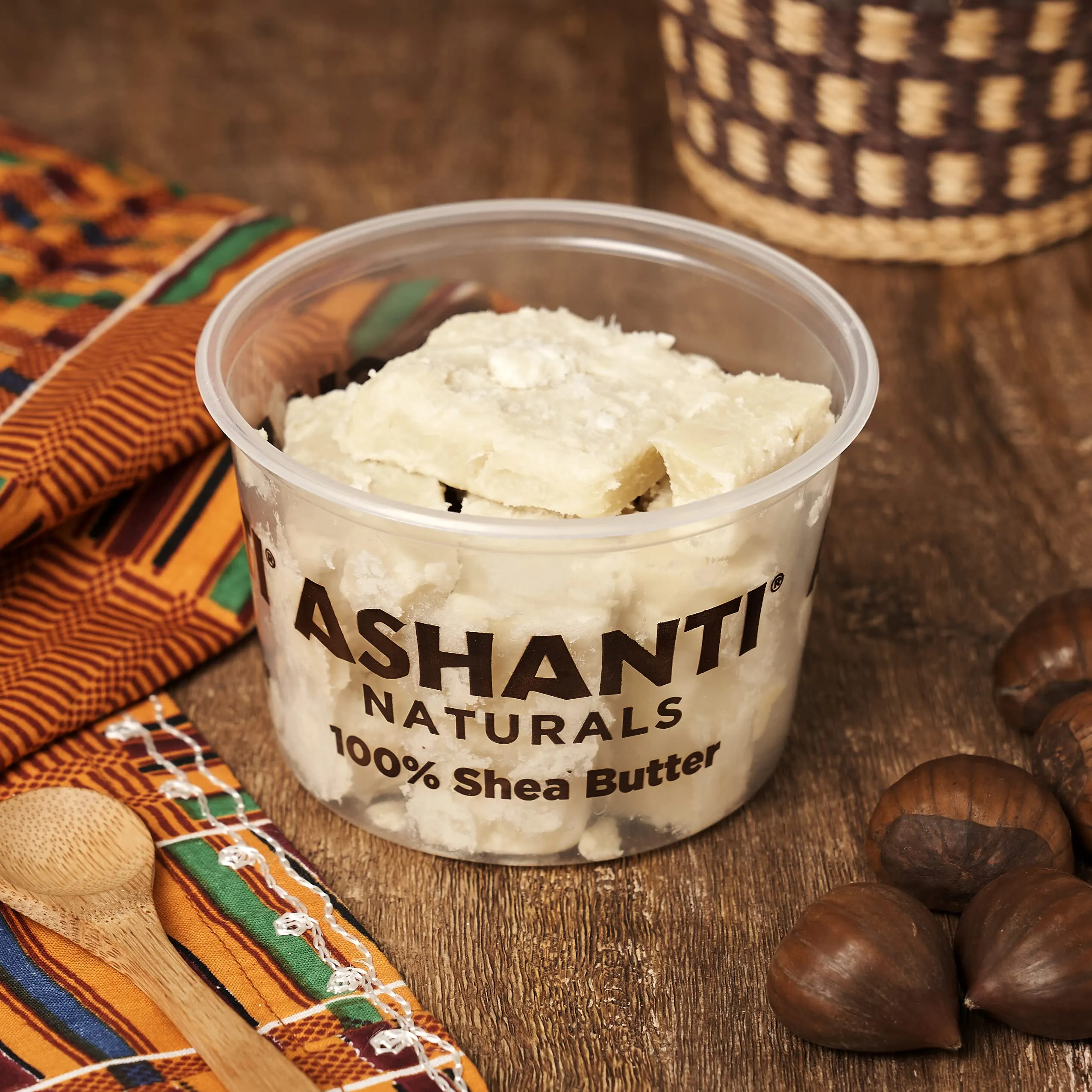 ASHANTI NATURALS 100% CHUNKY NATURAL AFRICAN SHEA BUTTER, WHITE, 10 OZ.