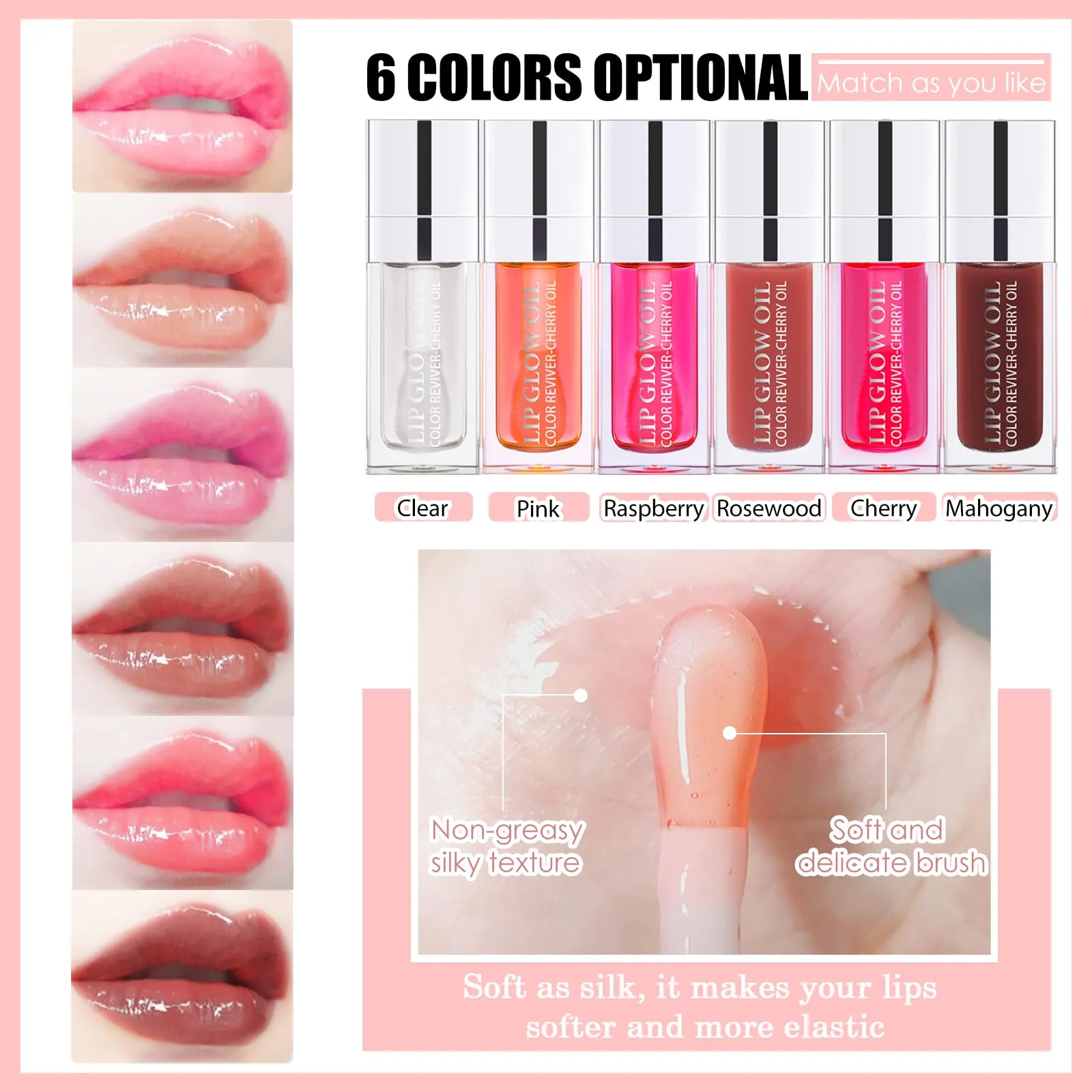 BEFIVECOK 2PCS Lip Oil Set, Hydrating Lip Glow Oil Lip Plumper Gloss, Tinted Lip Oils Transparent Long Lasting Non-sticky Lip Gloss, Plumping Lip Gloss Lip Care Kit (Rosewood & Cherry)