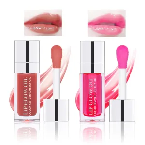 BEFIVECOK 2PCS Lip Oil Set, Hydrating Lip Glow Oil Lip Plumper Gloss, Tinted Lip Oils Transparent Long Lasting Non-sticky Lip Gloss, Plumping Lip Gloss Lip Care Kit (Rosewood & Cherry)