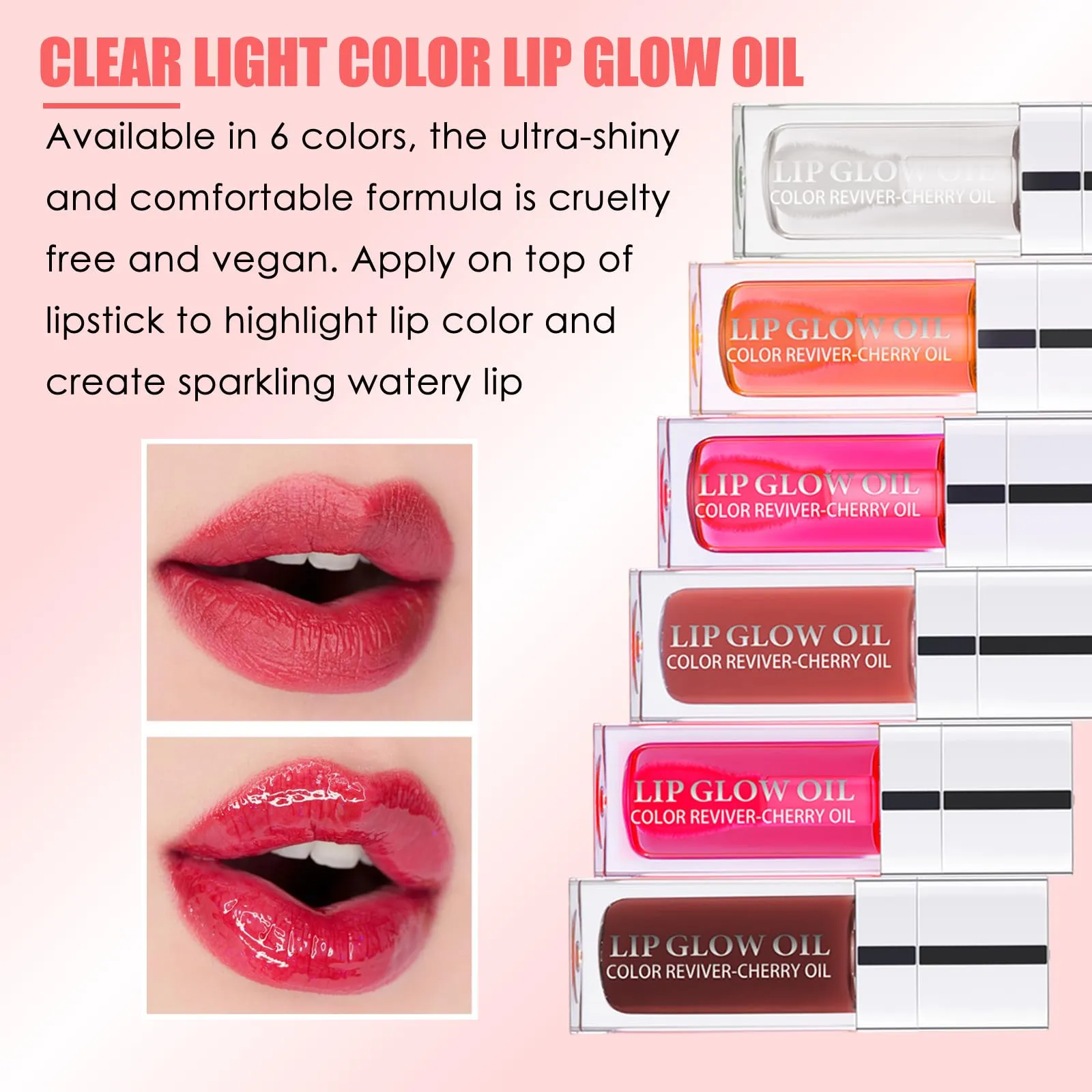 BEFIVECOK 2PCS Lip Oil Set, Hydrating Lip Glow Oil Lip Plumper Gloss, Tinted Lip Oils Transparent Long Lasting Non-sticky Lip Gloss, Plumping Lip Gloss Lip Care Kit (Rosewood & Cherry)