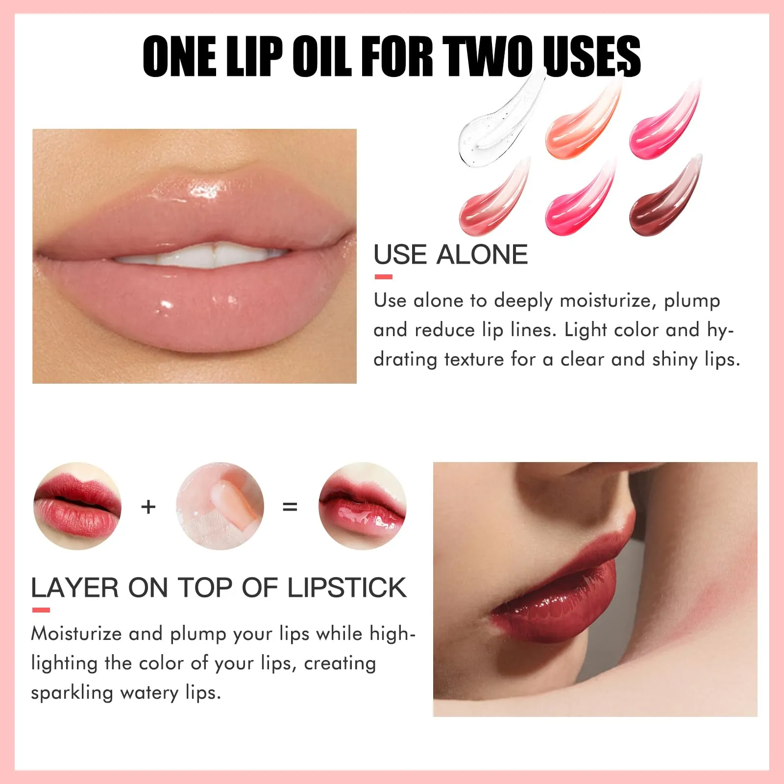 BEFIVECOK 2PCS Lip Oil Set, Hydrating Lip Glow Oil Lip Plumper Gloss, Tinted Lip Oils Transparent Long Lasting Non-sticky Lip Gloss, Plumping Lip Gloss Lip Care Kit (Rosewood & Cherry)