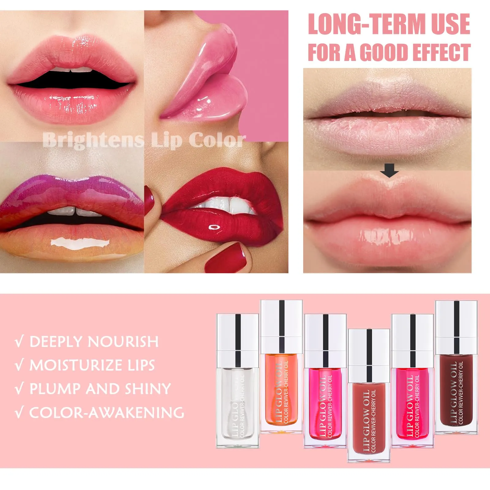 BEFIVECOK 2PCS Lip Oil Set, Hydrating Lip Glow Oil Lip Plumper Gloss, Tinted Lip Oils Transparent Long Lasting Non-sticky Lip Gloss, Plumping Lip Gloss Lip Care Kit (Rosewood & Cherry)