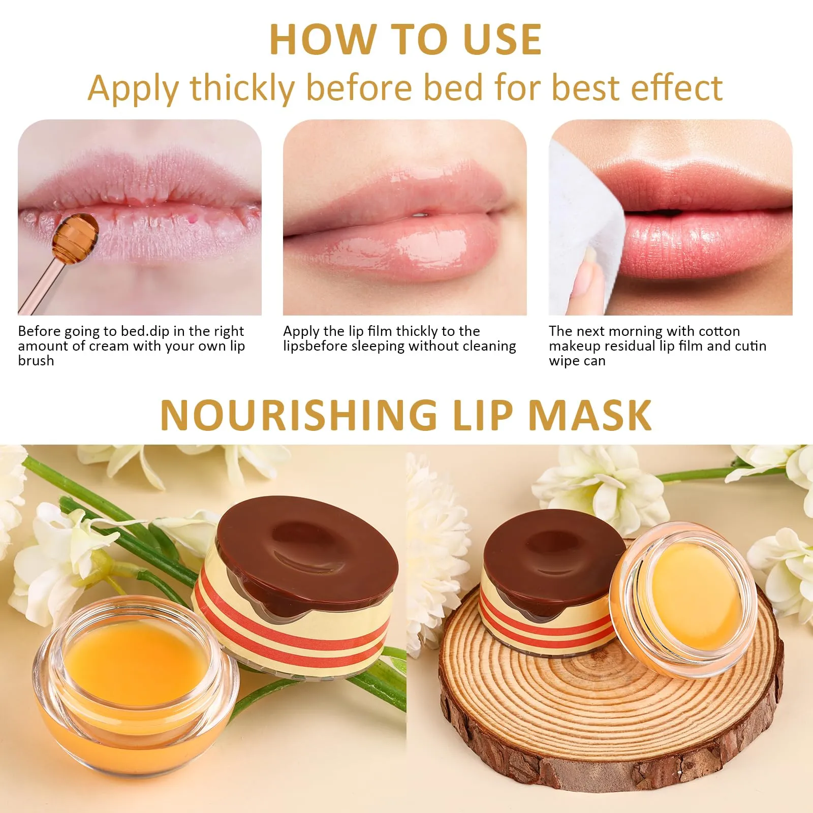 DMSKY Bee Lip Balm Honey Pot 12 PCS, Moisturizing Lip Mask Overnight, Hydrating Lip Sleeping Mask Prevention Dry and Cracked, Reduce Lip Lines