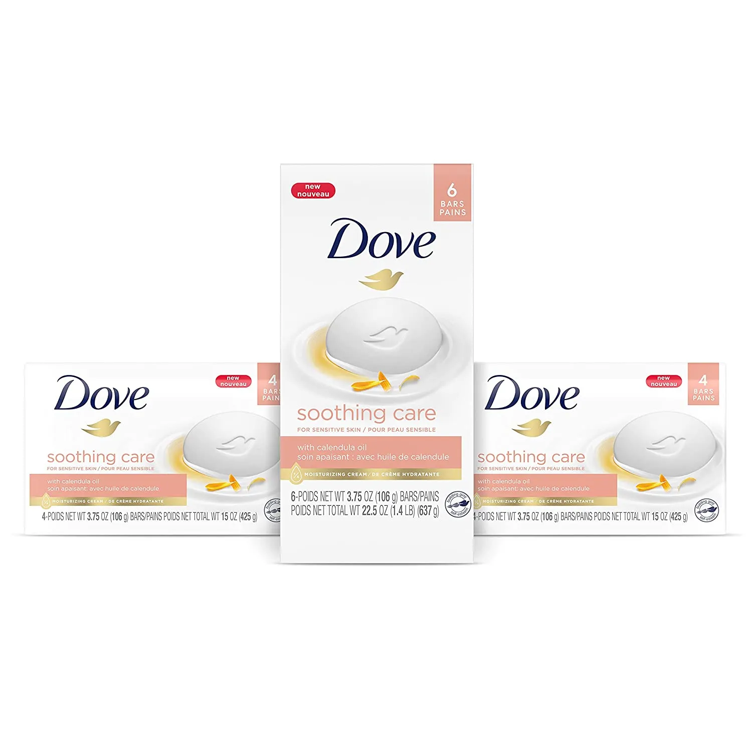 Dove Beauty Bar More Moisturizing Than Bar Soap for Softer Skin, Fragrance-Free, Hypoallergenic Beauty Bar Sensitive Skin With Gentle Cleanser 3.75 oz, 14 Bars