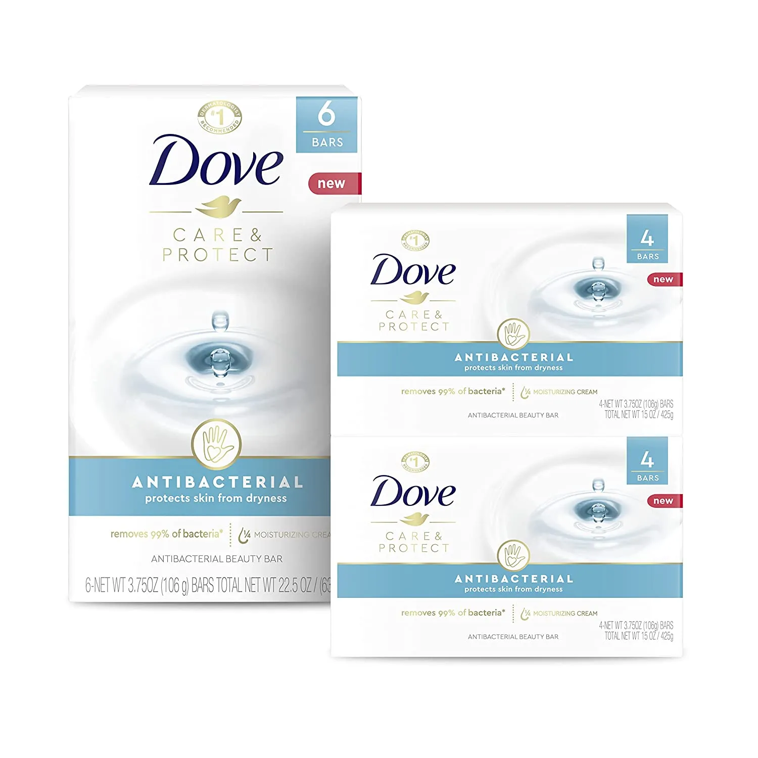 Dove Beauty Bar More Moisturizing Than Bar Soap for Softer Skin, Fragrance-Free, Hypoallergenic Beauty Bar Sensitive Skin With Gentle Cleanser 3.75 oz, 14 Bars