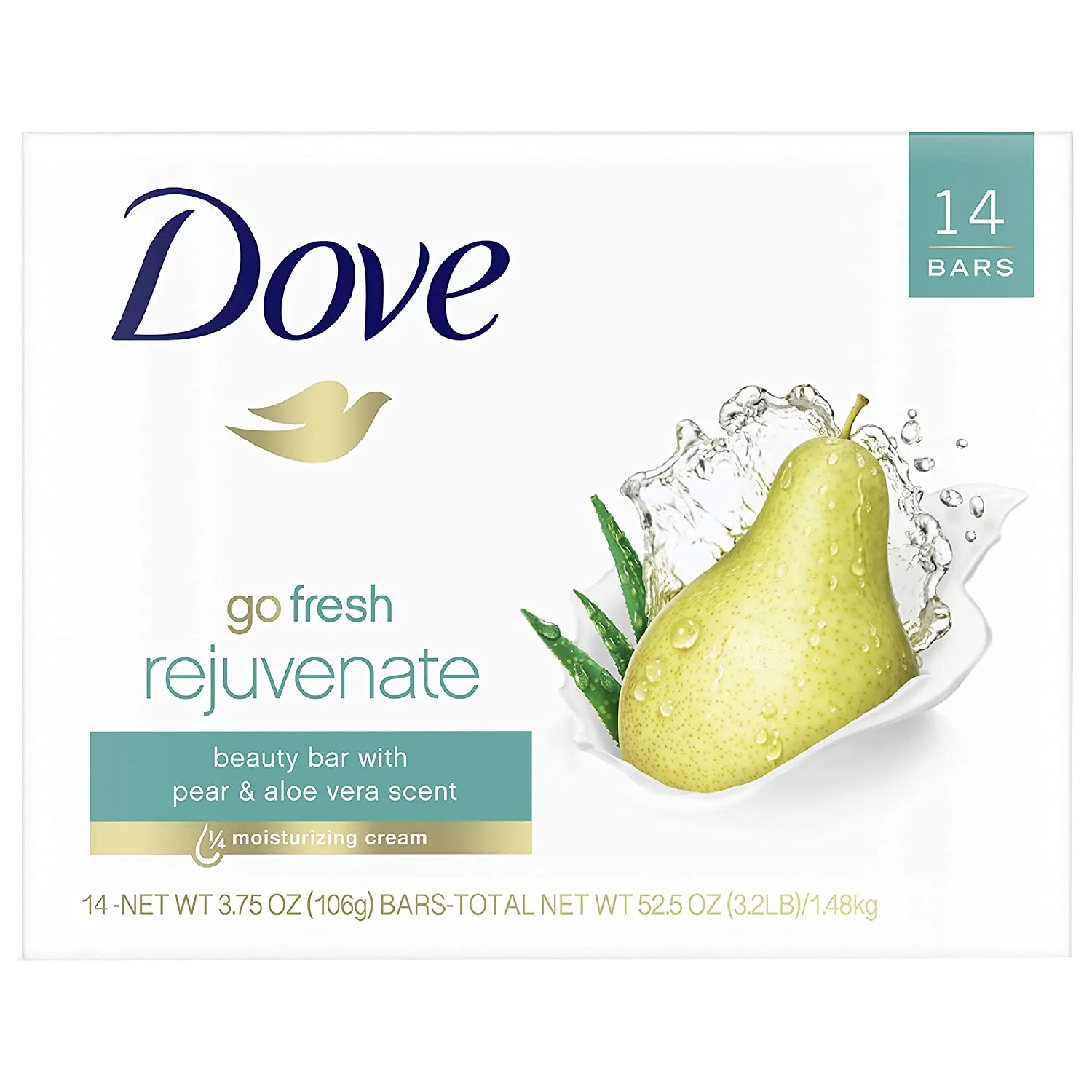 Dove Beauty Bar More Moisturizing Than Bar Soap for Softer Skin, Fragrance-Free, Hypoallergenic Beauty Bar Sensitive Skin With Gentle Cleanser 3.75 oz, 14 Bars