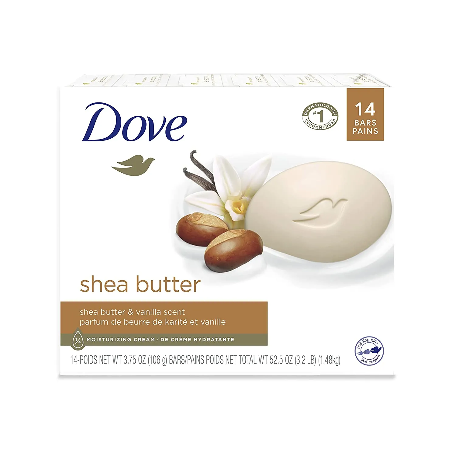 Dove Beauty Bar More Moisturizing Than Bar Soap for Softer Skin, Fragrance-Free, Hypoallergenic Beauty Bar Sensitive Skin With Gentle Cleanser 3.75 oz, 14 Bars